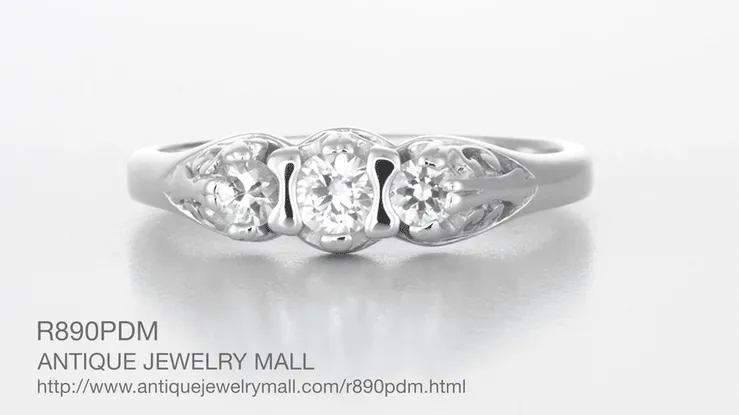 Palladium Art Deco Antique Style Scroll Filigree 3 Diamond Ring