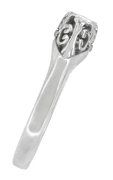 Palladium Art Deco Antique Style Scroll Filigree 3 Diamond Ring