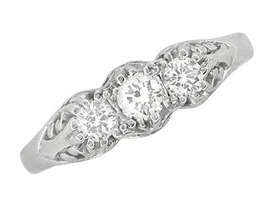 Palladium Art Deco Antique Style Scroll Filigree 3 Diamond Ring