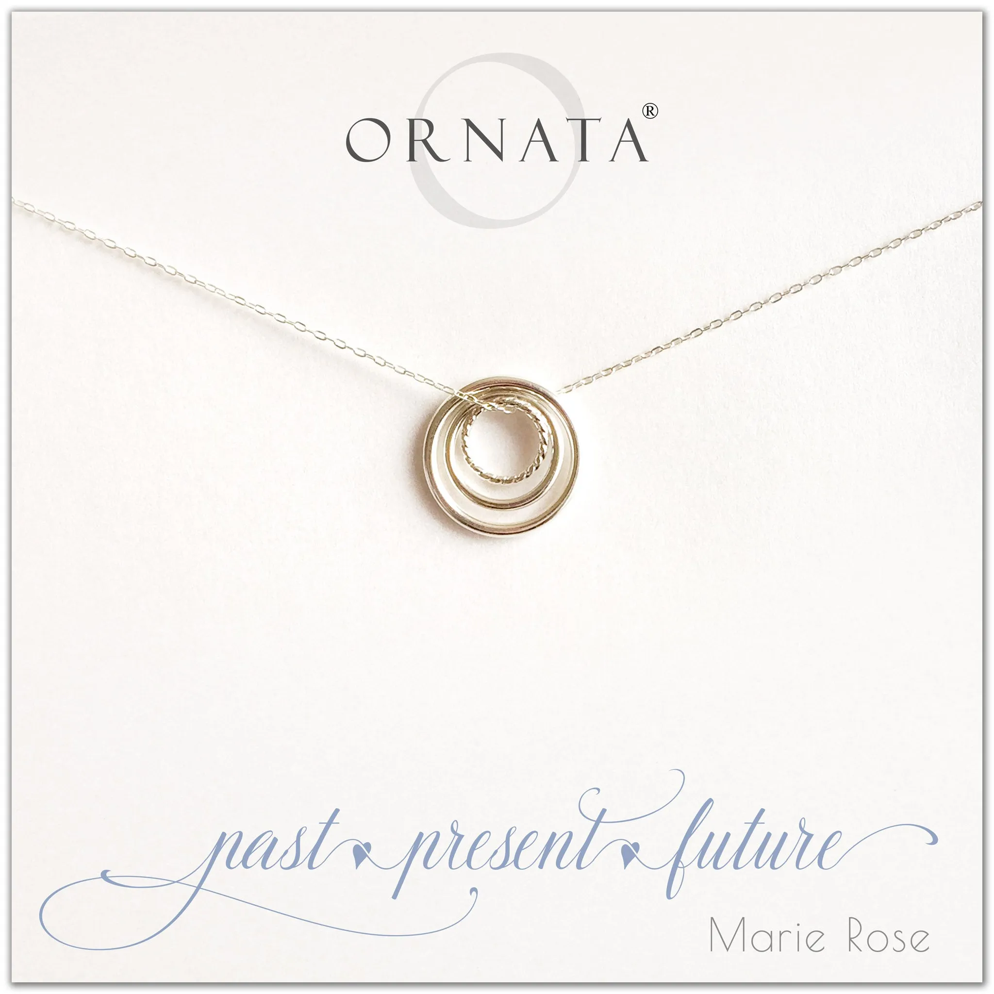 “Past Present Future” Sterling Silver Necklace on Personalized Jewelry Card