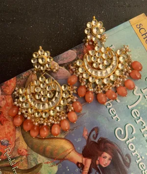 Peach Drops Pachi Kundan Earrings