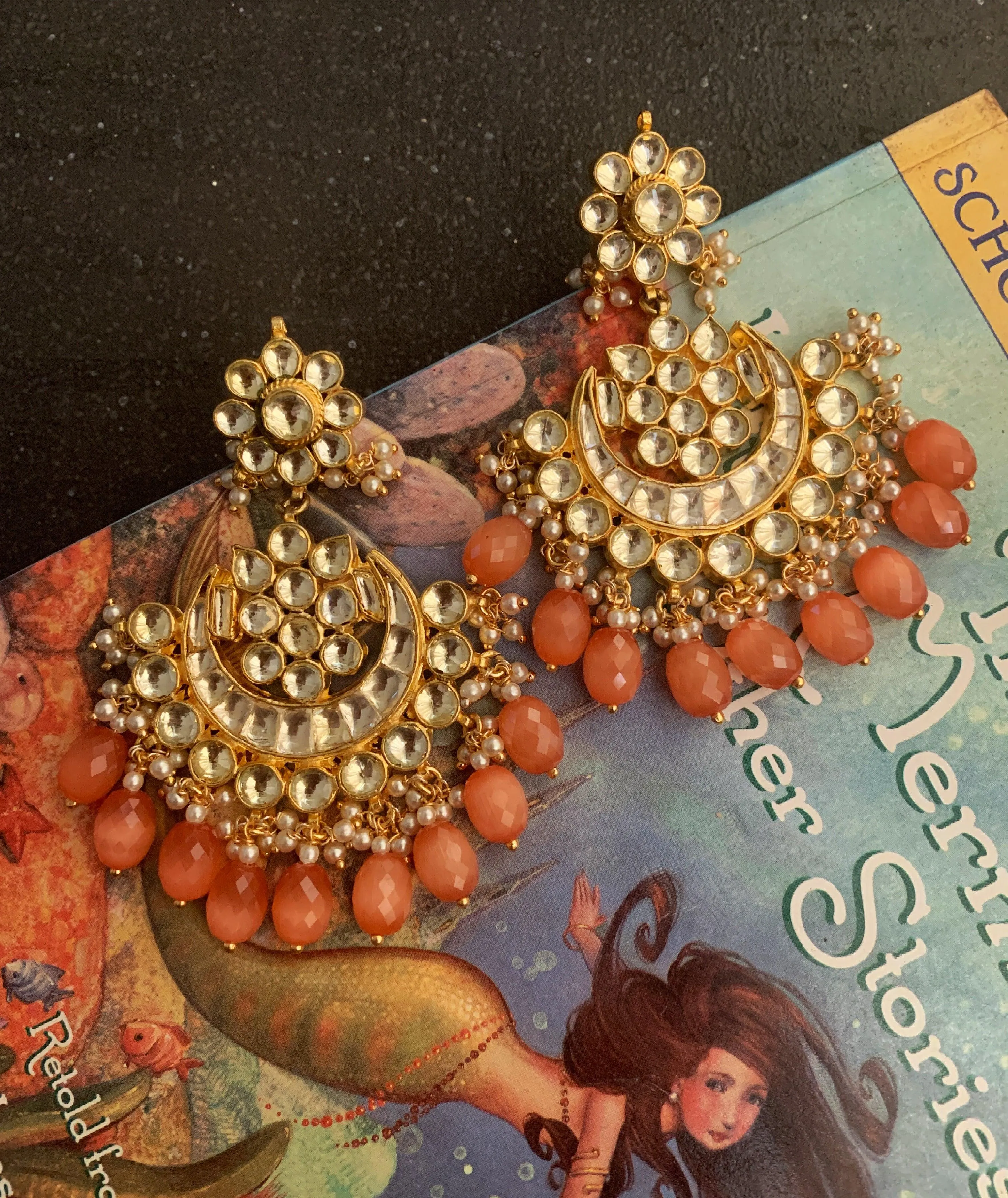 Peach Drops Pachi Kundan Earrings