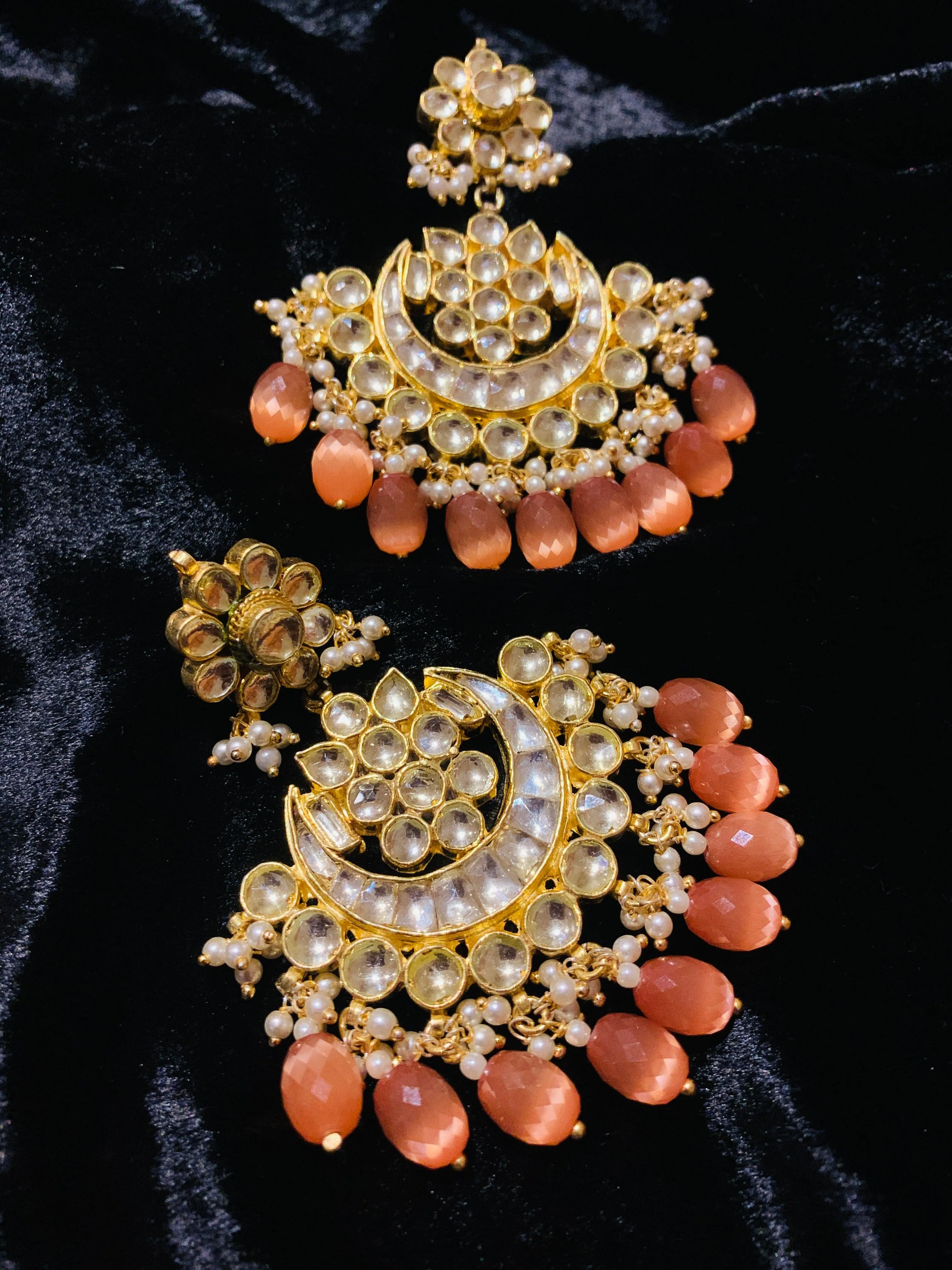 Peach Drops Pachi Kundan Earrings