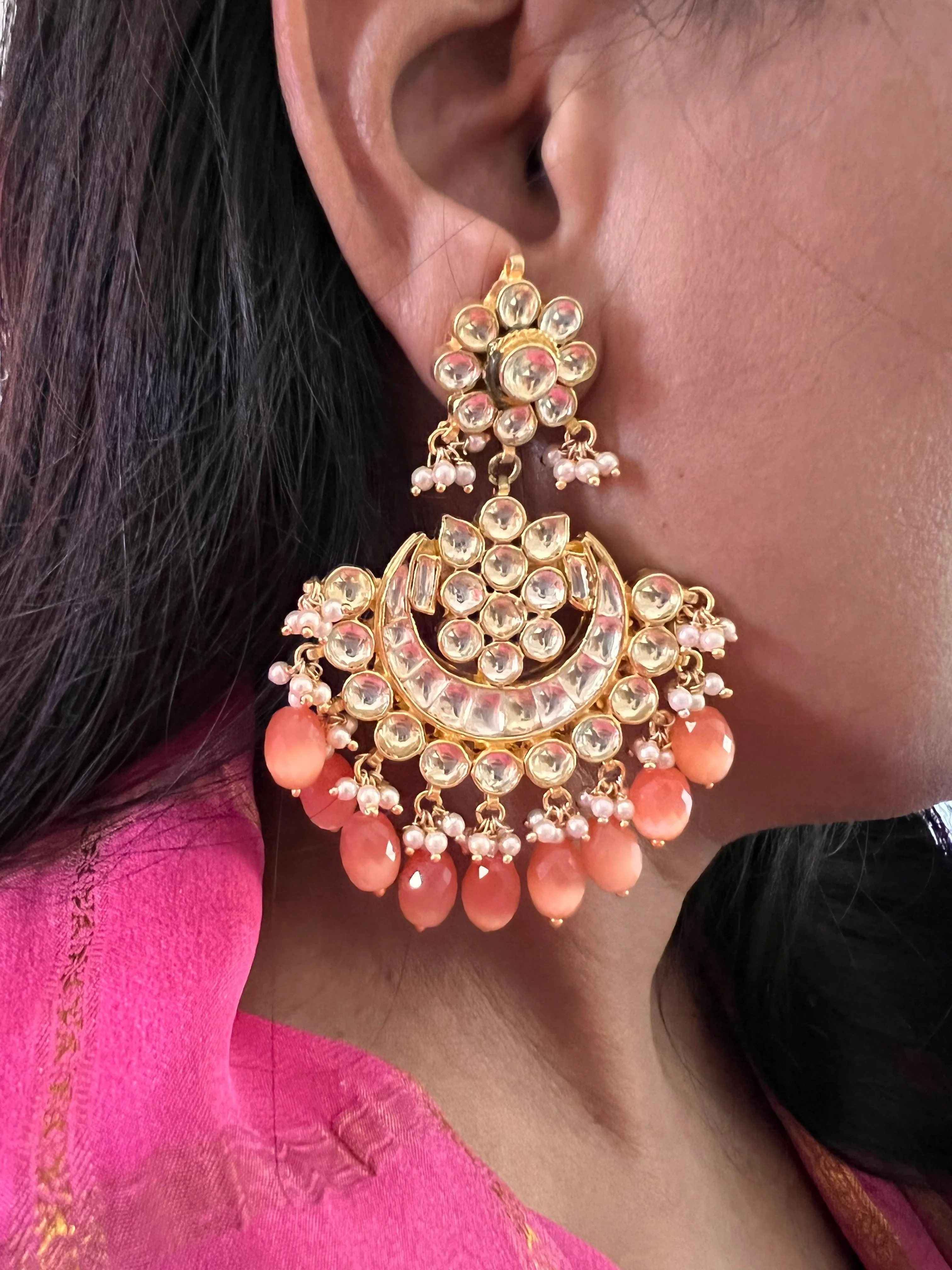 Peach Drops Pachi Kundan Earrings