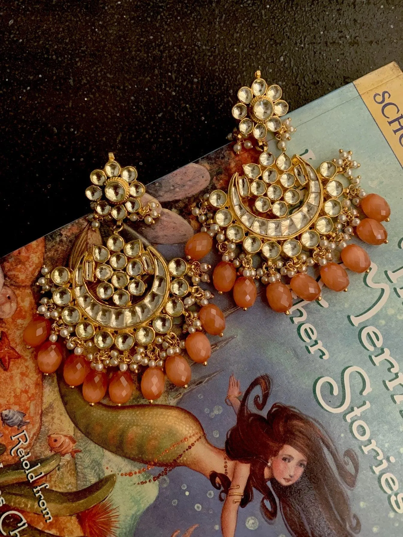Peach Drops Pachi Kundan Earrings
