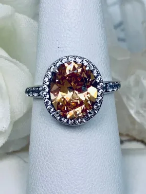 Peach Halo Ring, White CZ Gems, Art Deco Sterling Silver Filigree #D228