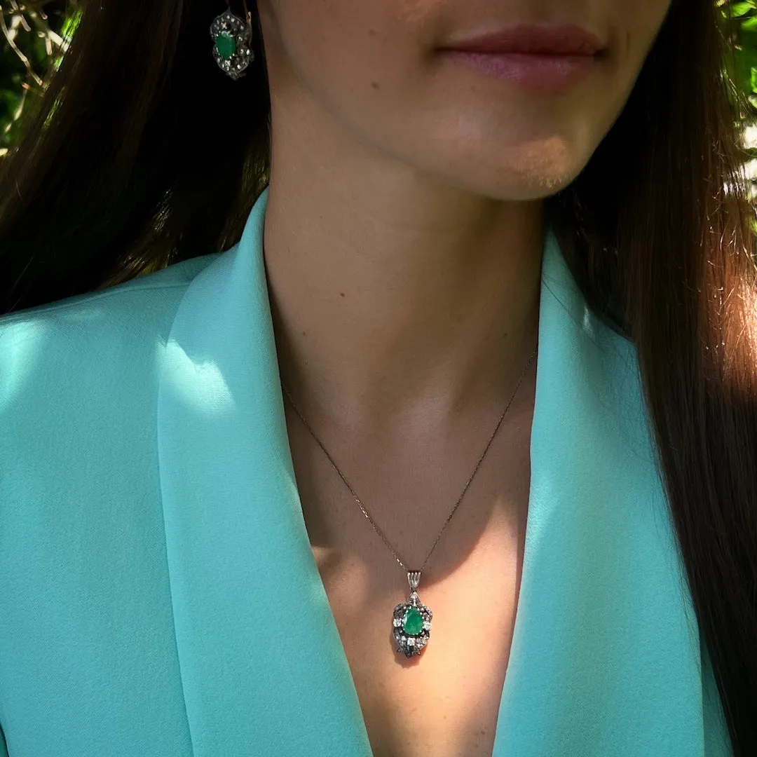 Pear Emerald Diamond Pendant