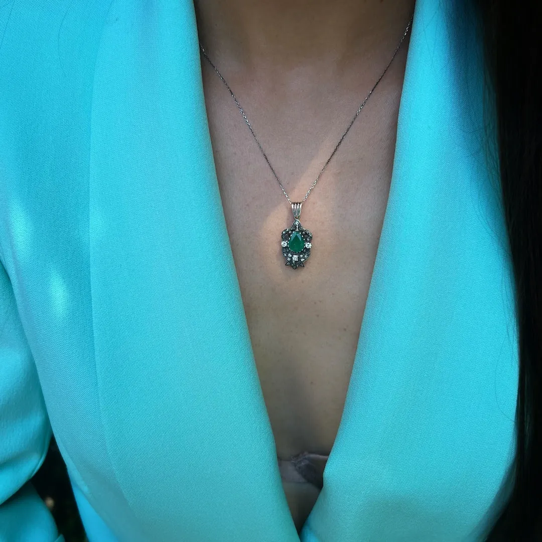 Pear Emerald Diamond Pendant
