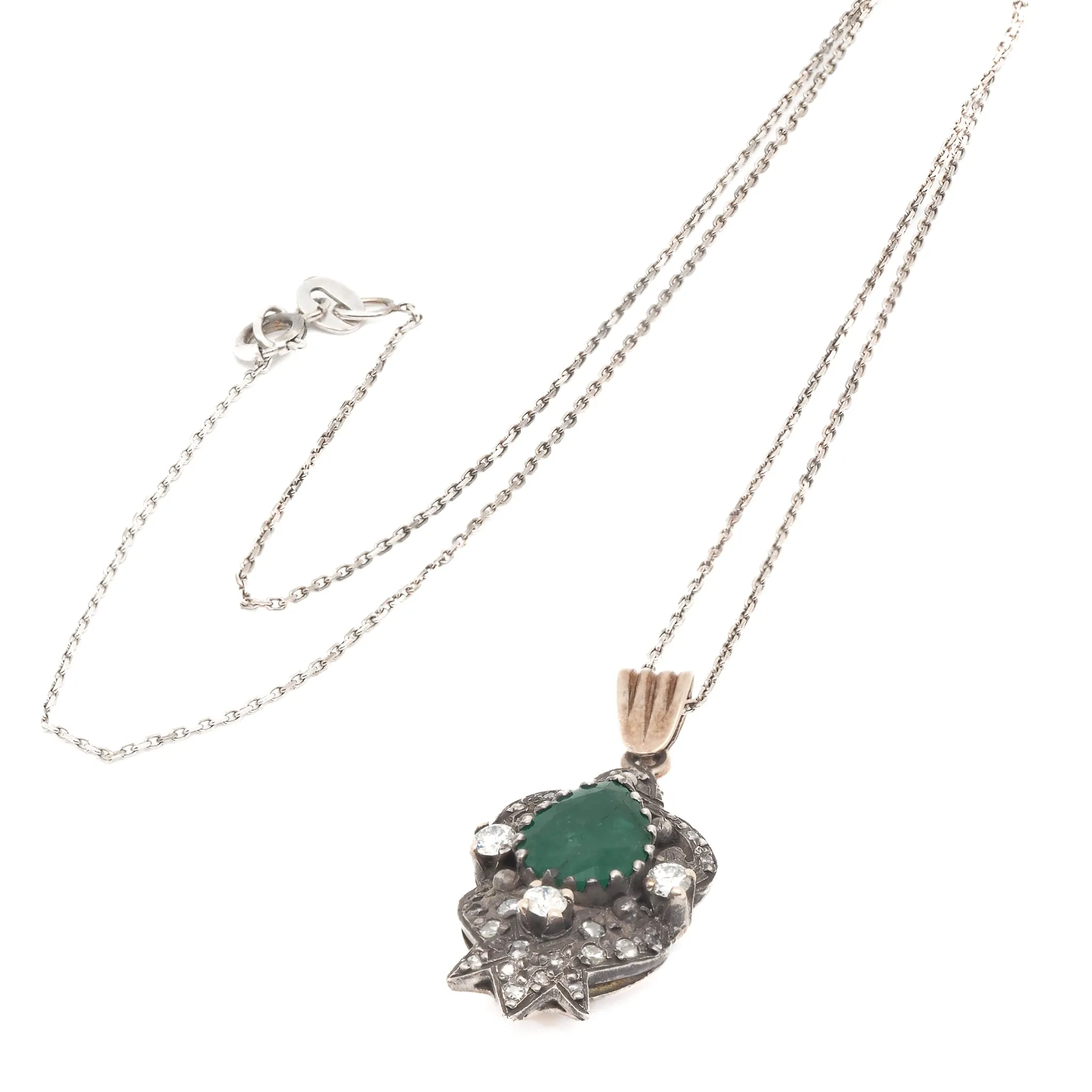Pear Emerald Diamond Pendant