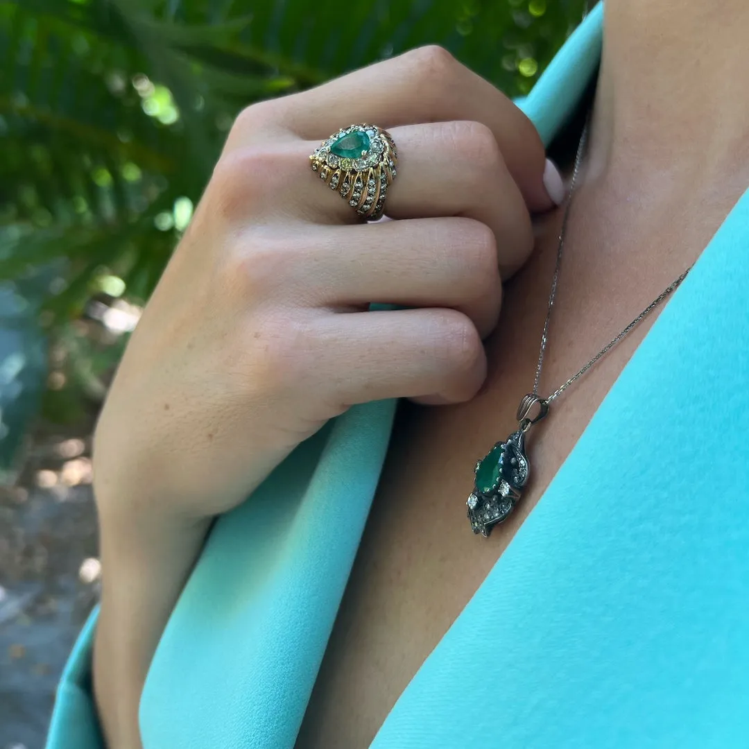 Pear Emerald Diamond Pendant