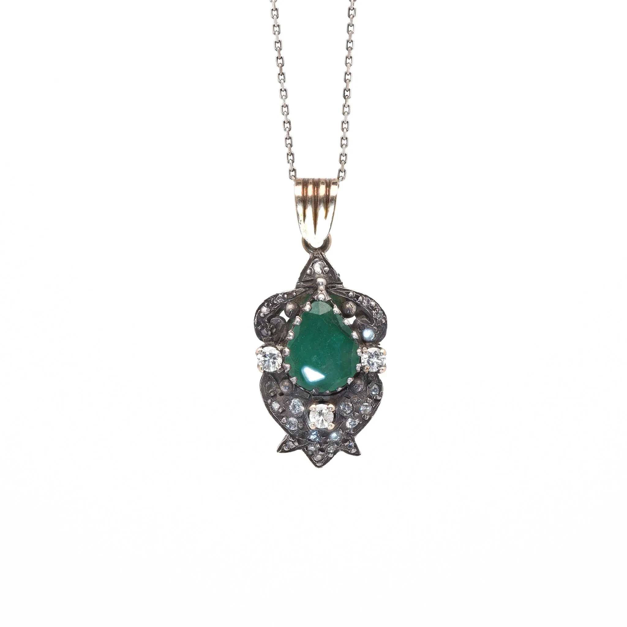 Pear Emerald Diamond Pendant