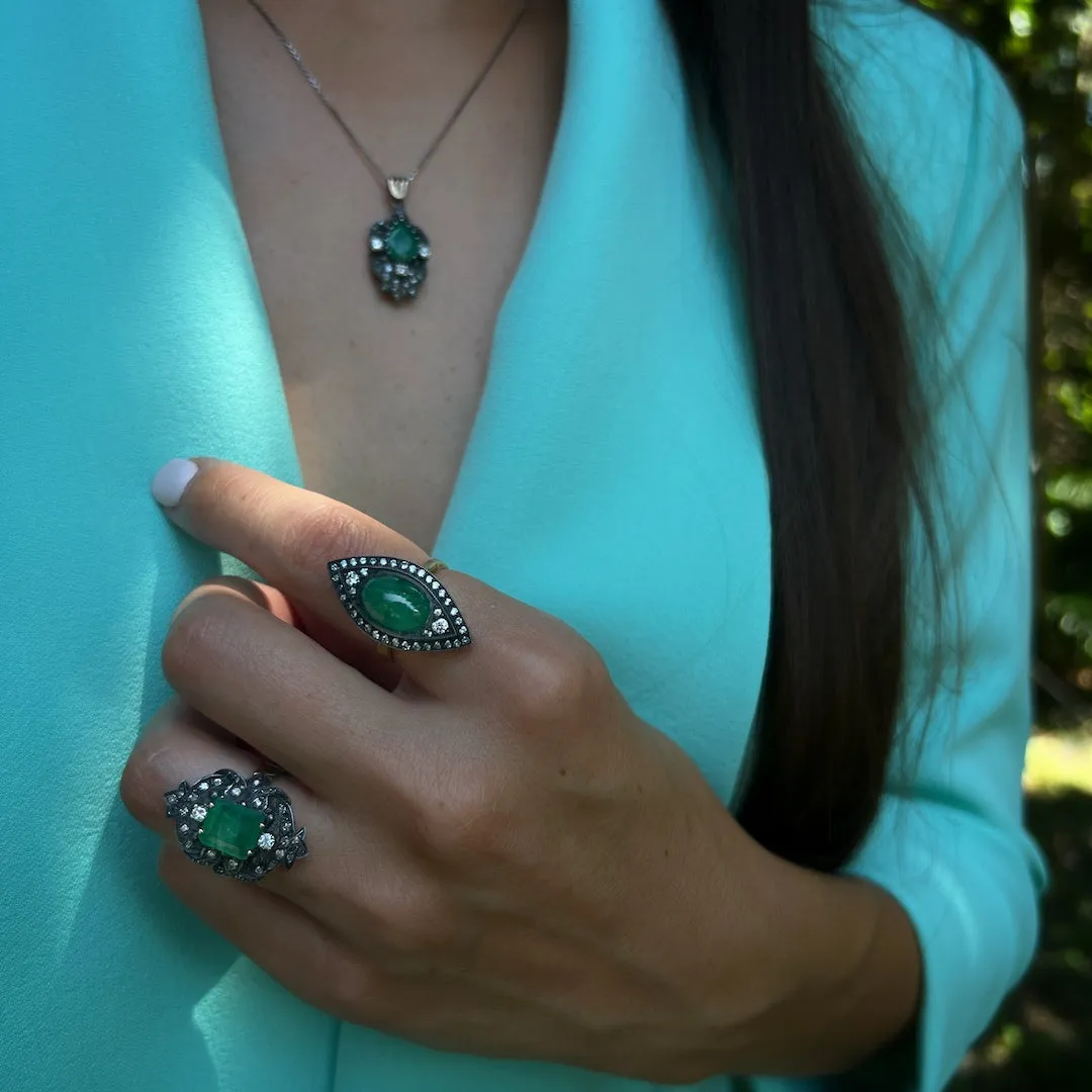 Pear Emerald Diamond Pendant