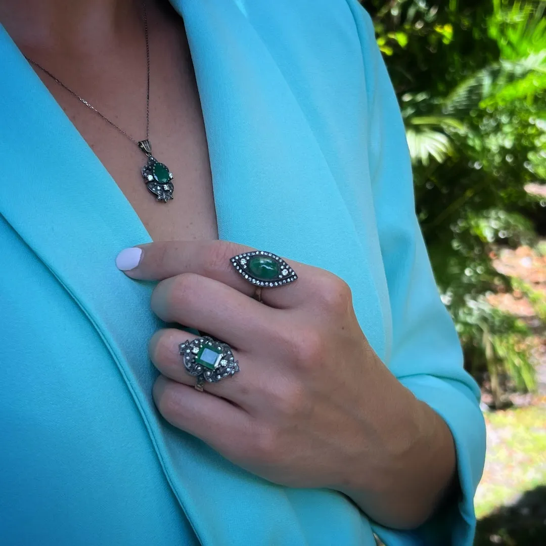 Pear Emerald Diamond Pendant
