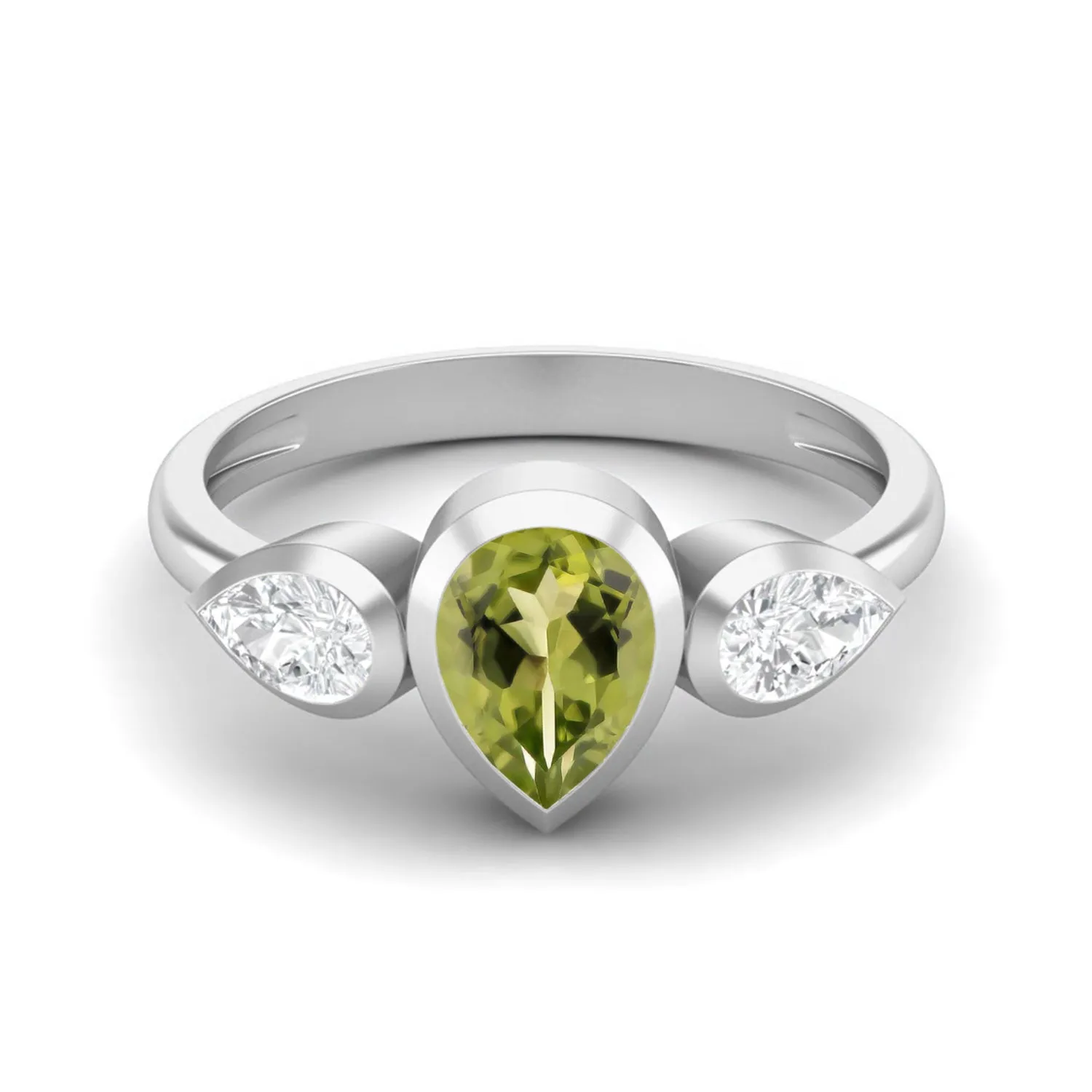 Pear Shaped Peridot 925 Sterling Silver Ring 1.25 Cts Peridot Wedding Ring
