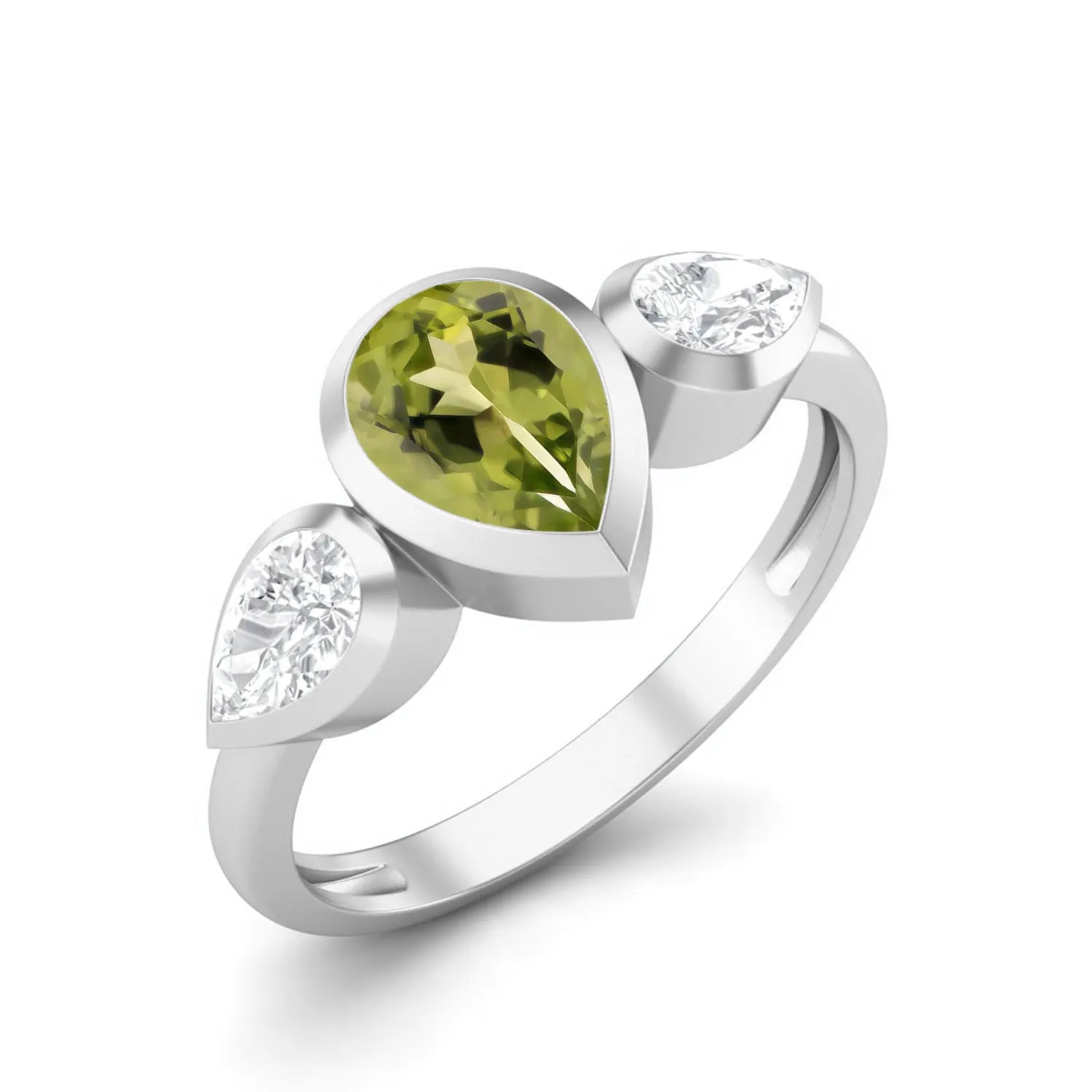 Pear Shaped Peridot 925 Sterling Silver Ring 1.25 Cts Peridot Wedding Ring