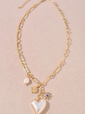 Pearl Heart Charm Necklace