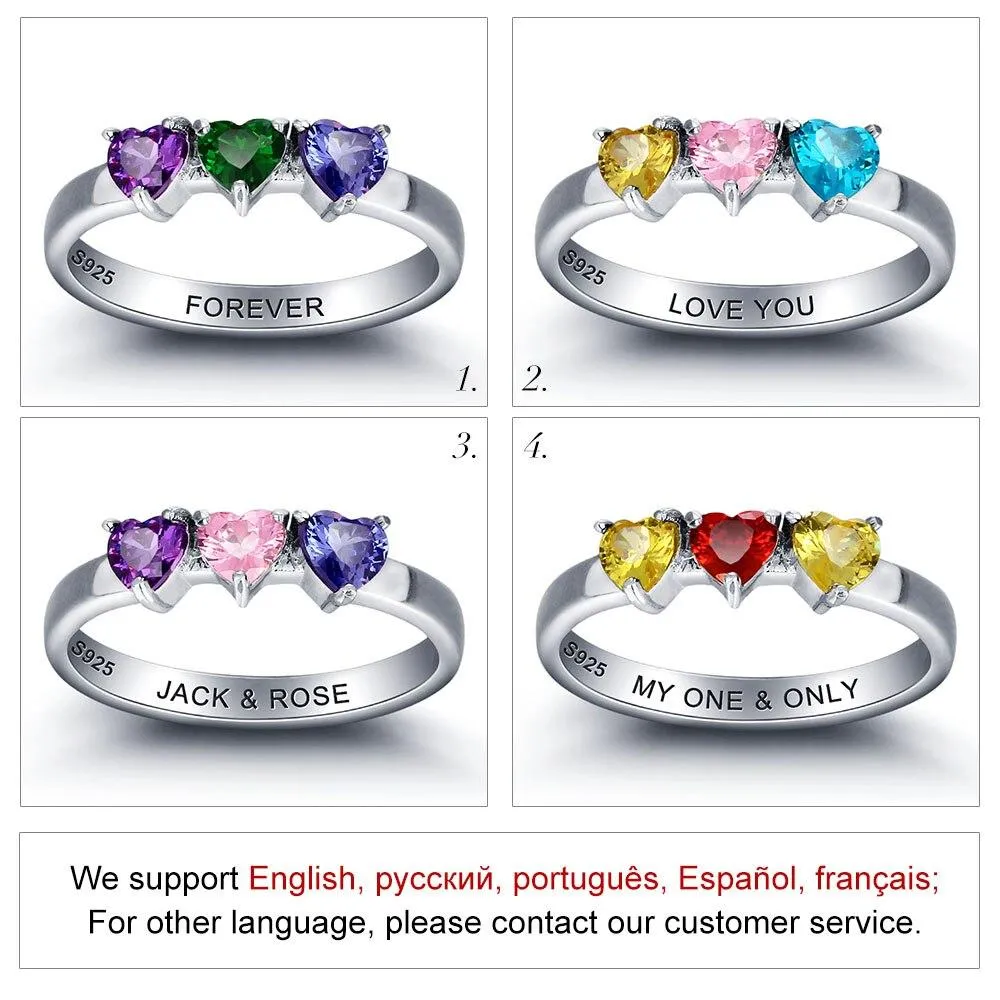 Personalized 925 Sterling Silver Engagement Rings for Women with Custom Birthstones & Engraved Names