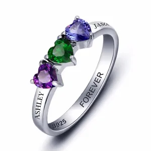 Personalized 925 Sterling Silver Engagement Rings for Women with Custom Birthstones & Engraved Names