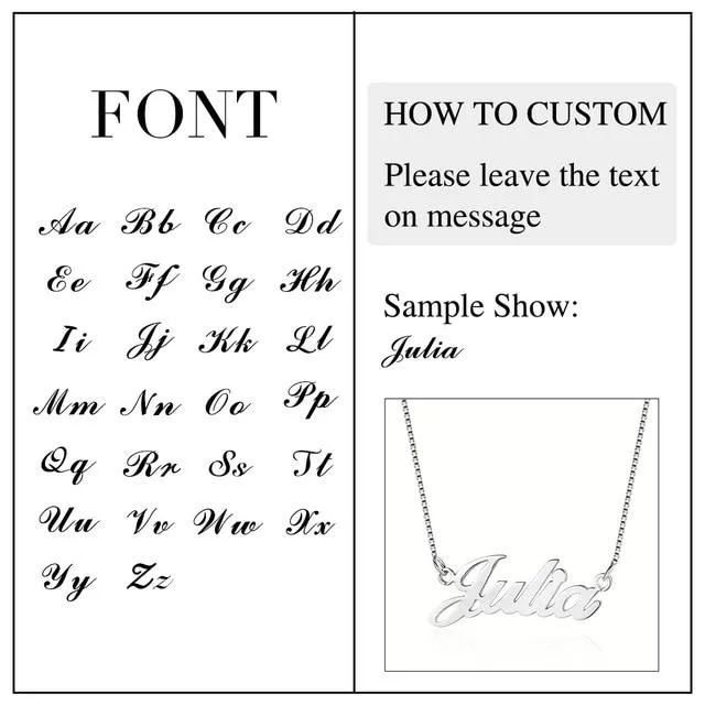Personalized 925 Sterling Silver Name Engraved Pendant Necklace, Fashion Jewelry Gift for Women