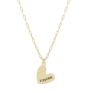 Personalized Name in Heart on Paperclip Chain Gold or Platinum finish Necklace