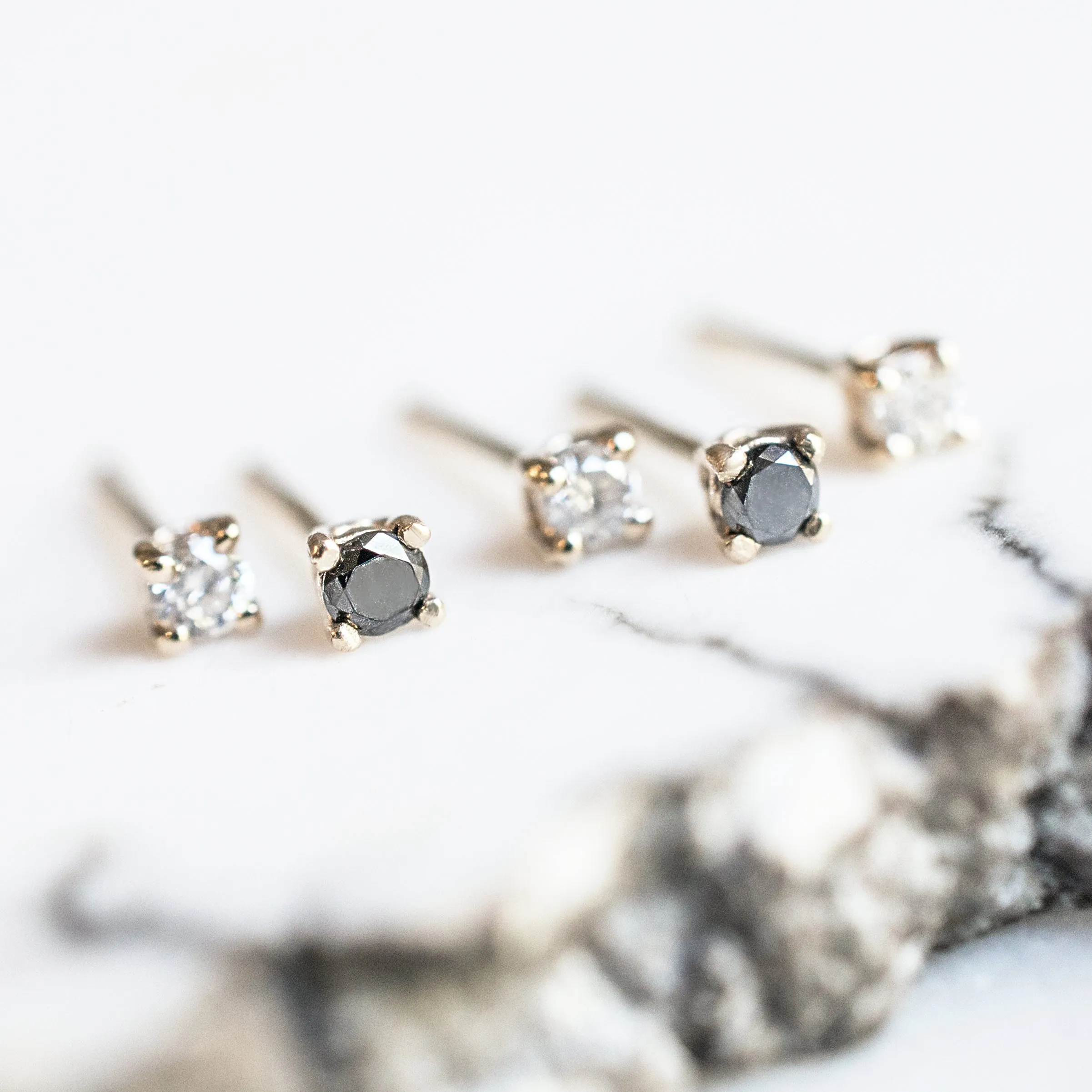 Petite Black and White Diamond Studs