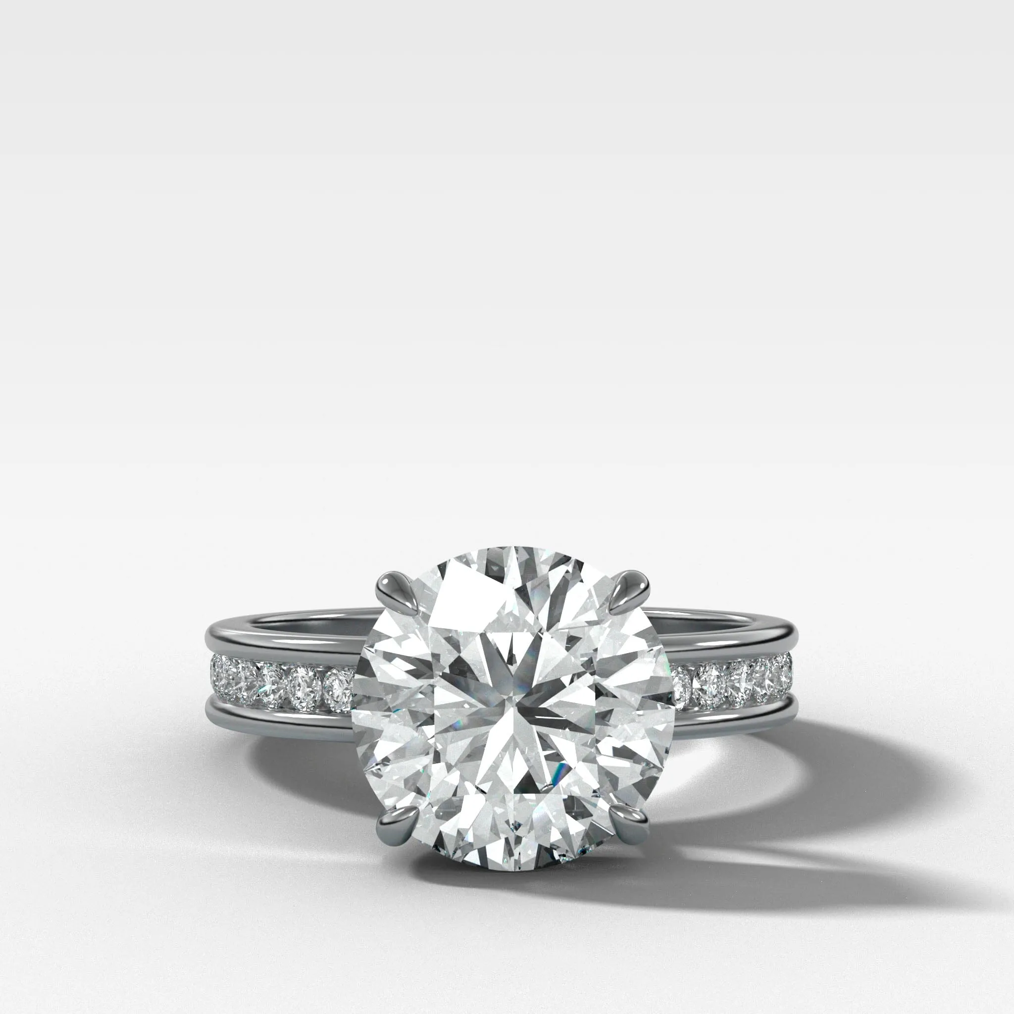 Petite Channel Set Engagement Ring with Round Cut Diamond
