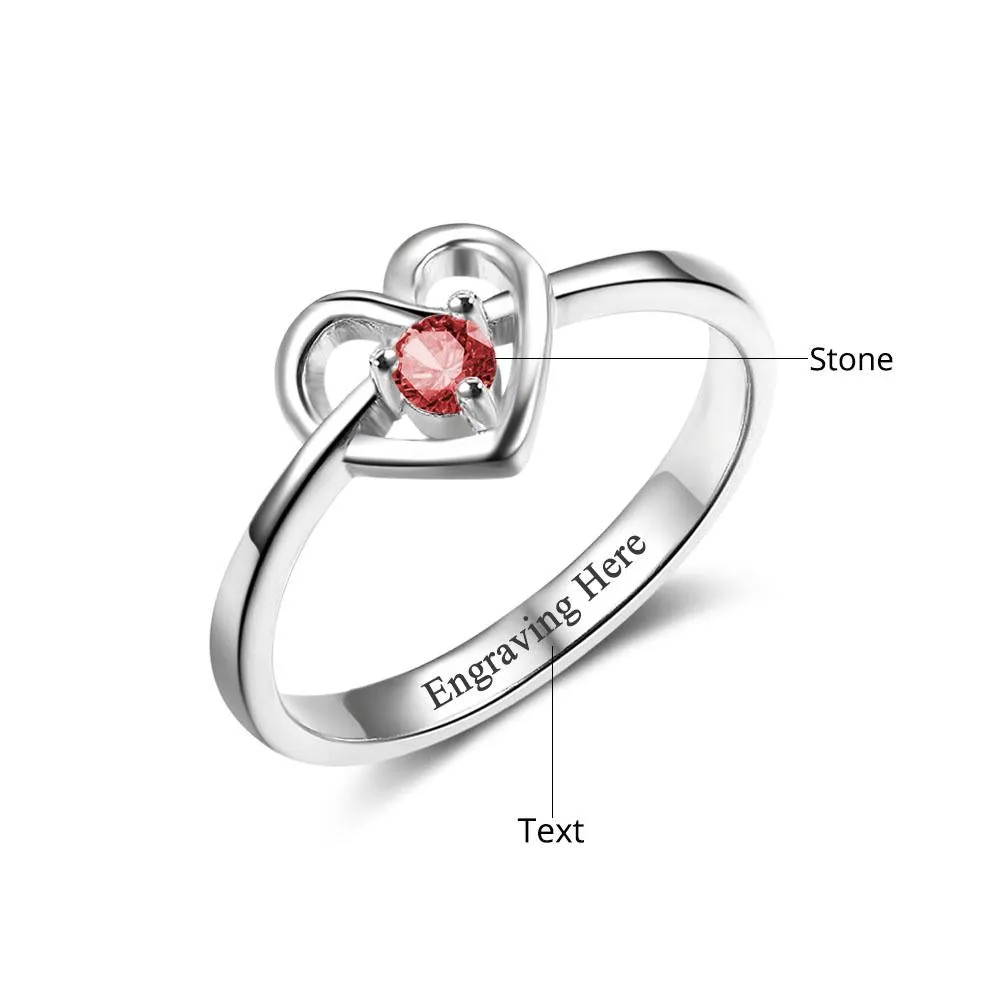 Promise Engagement Rings DIY Custom Birthstone Engrave Name Love Heart Rings For Women Free Gift Box