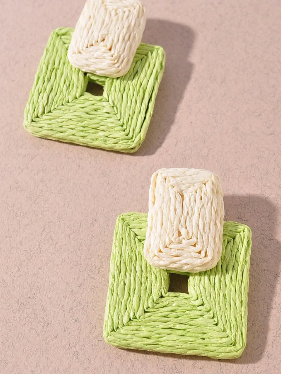 Raffia Double Square Earring