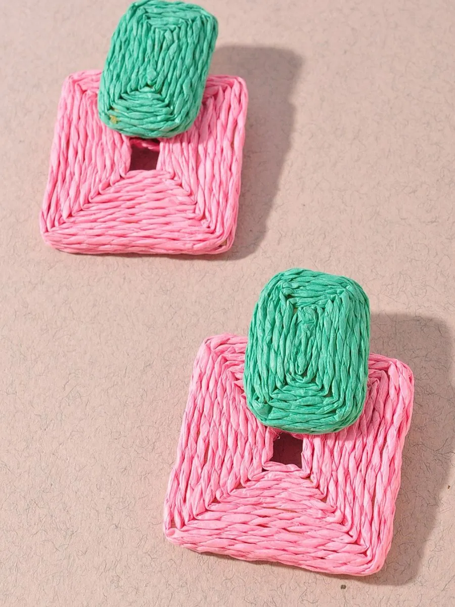 Raffia Double Square Earring