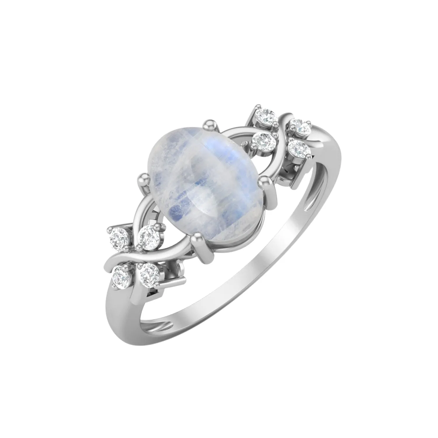 Rainbow Moonstone Wedding Ring 925 Silver Promise Ring
