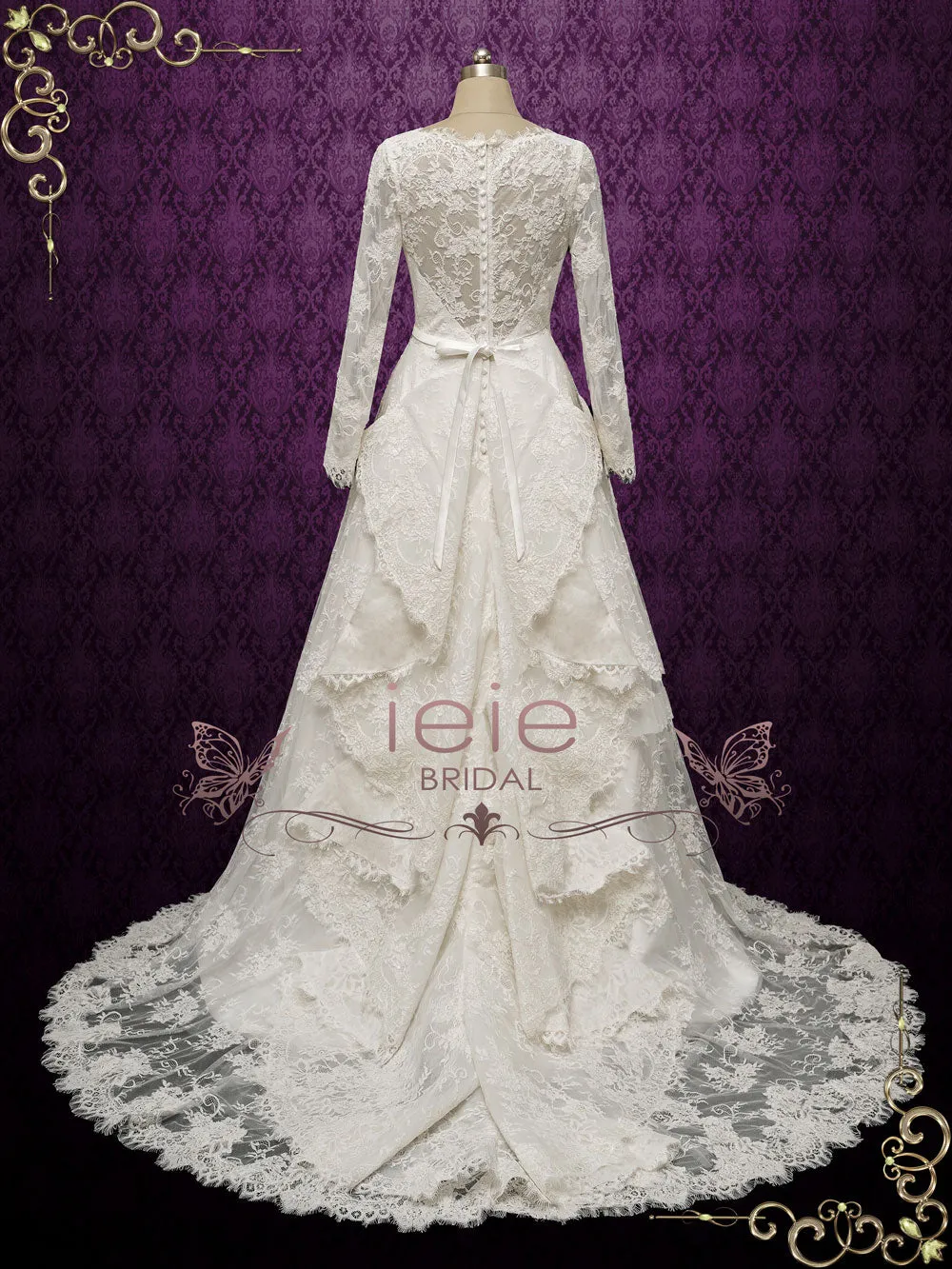 Ready to Wear Lace Wedding Dress with Long Sleeves ODETTE
