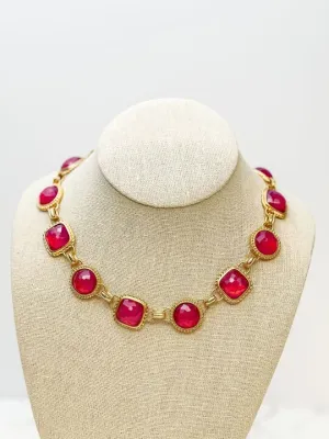 Red Jeweled Toggle Statement Necklace