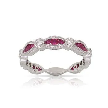 Red Ruby and Diamond Band in 14k White Gold