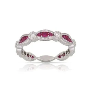 Red Ruby and Diamond Band in 14k White Gold
