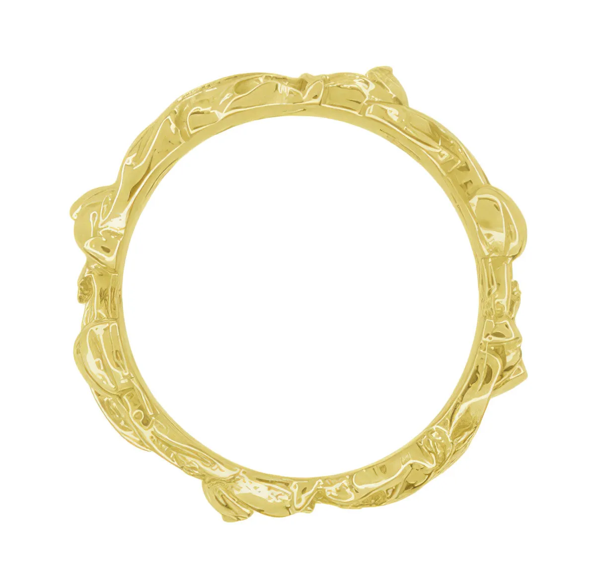 Retro 1960's Filigree Lilies Wedding Band in 14 Karat Yellow Gold - 6mm