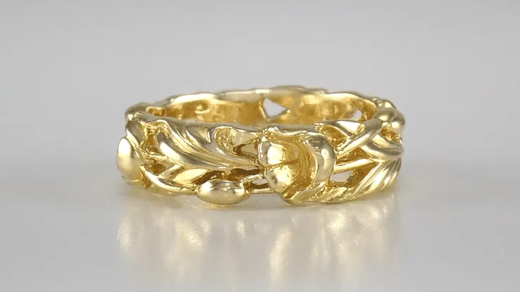 Retro 1960's Filigree Lilies Wedding Band in 14 Karat Yellow Gold - 6mm