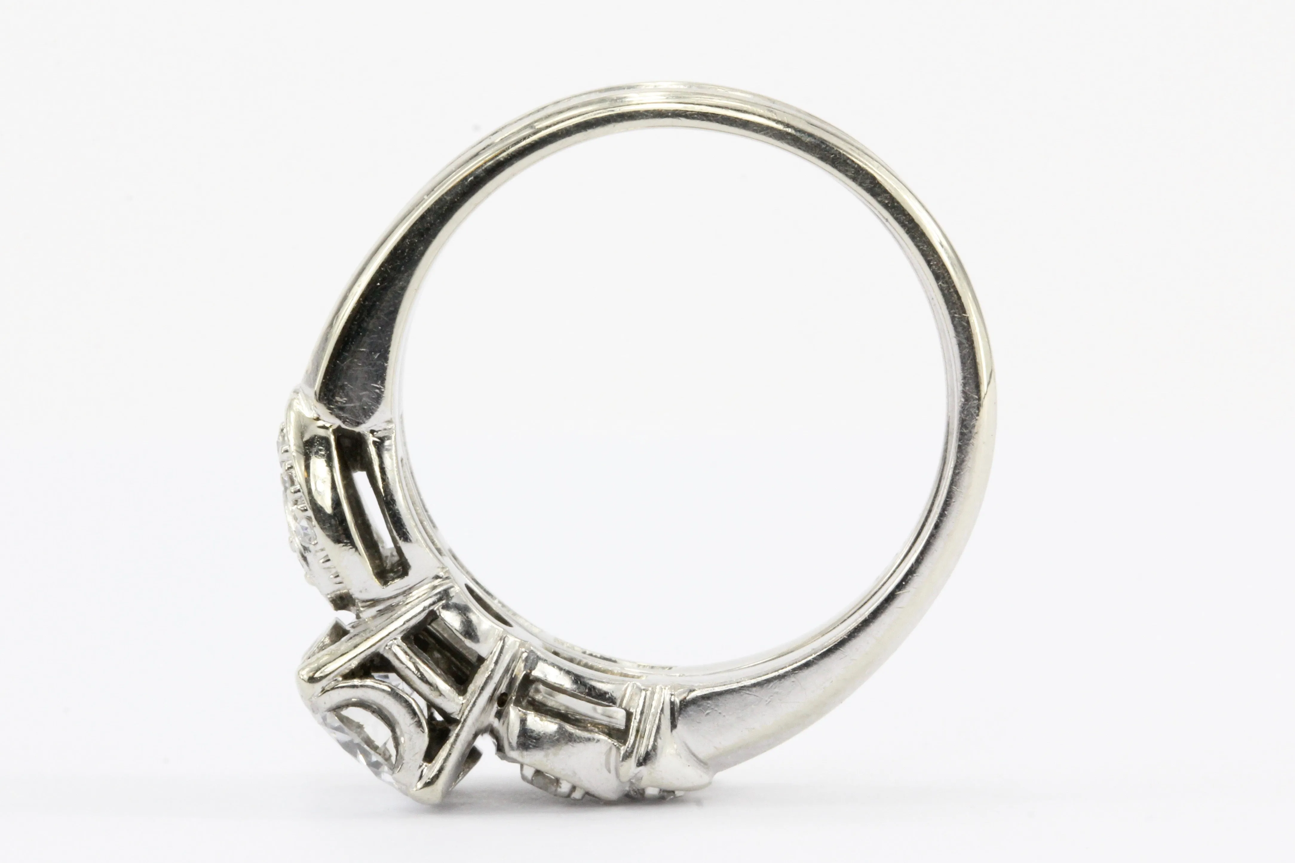 Retro Granat Bros 18K White Gold Diamond Engagement Ring & Band c.1950