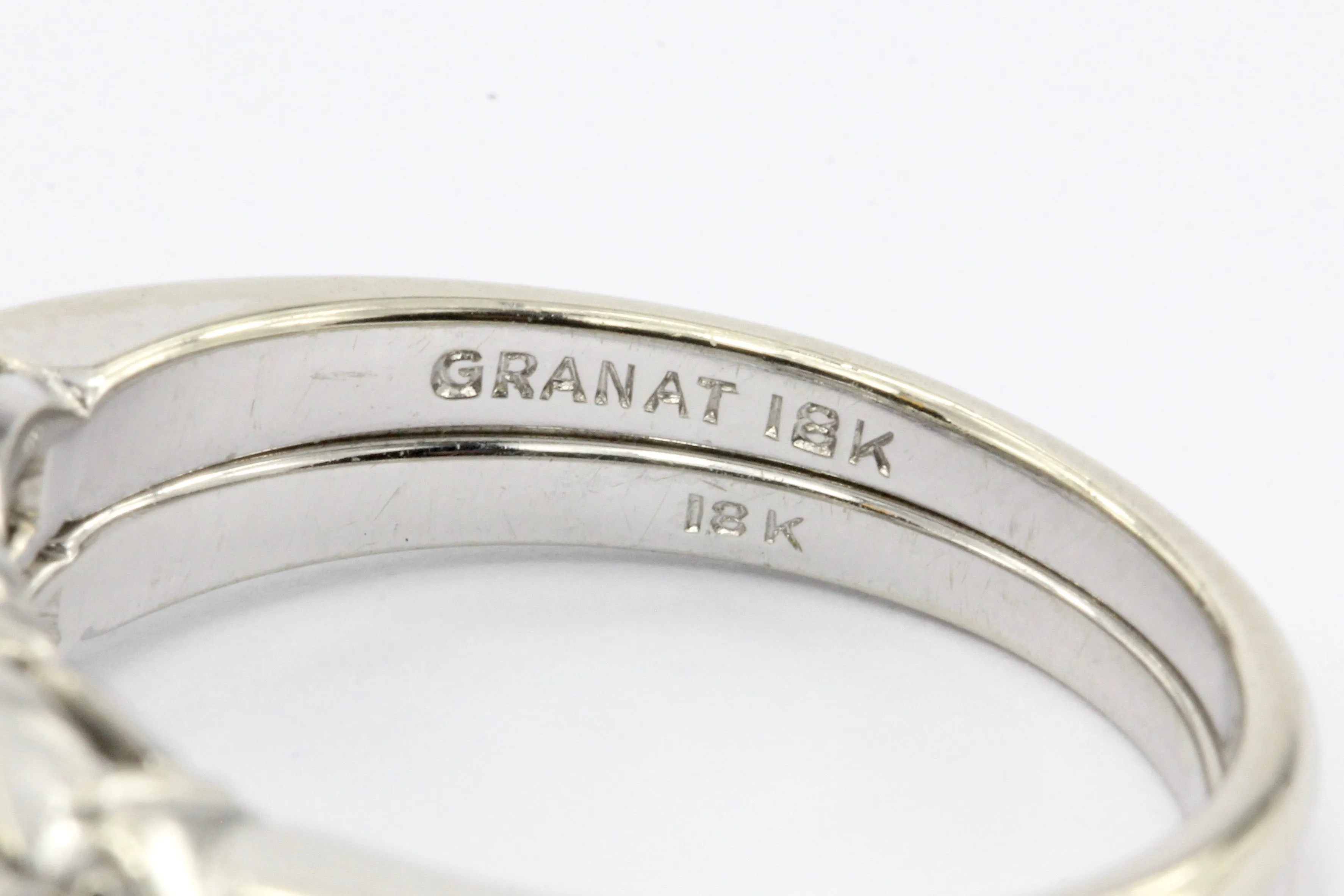 Retro Granat Bros 18K White Gold Diamond Engagement Ring & Band c.1950