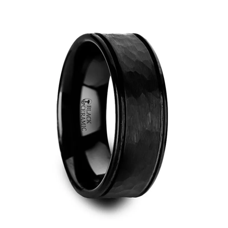REVENANT | Black Ceramic Ring Hammered Finish