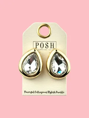 Rhinestone Teardrop Earring - Gold