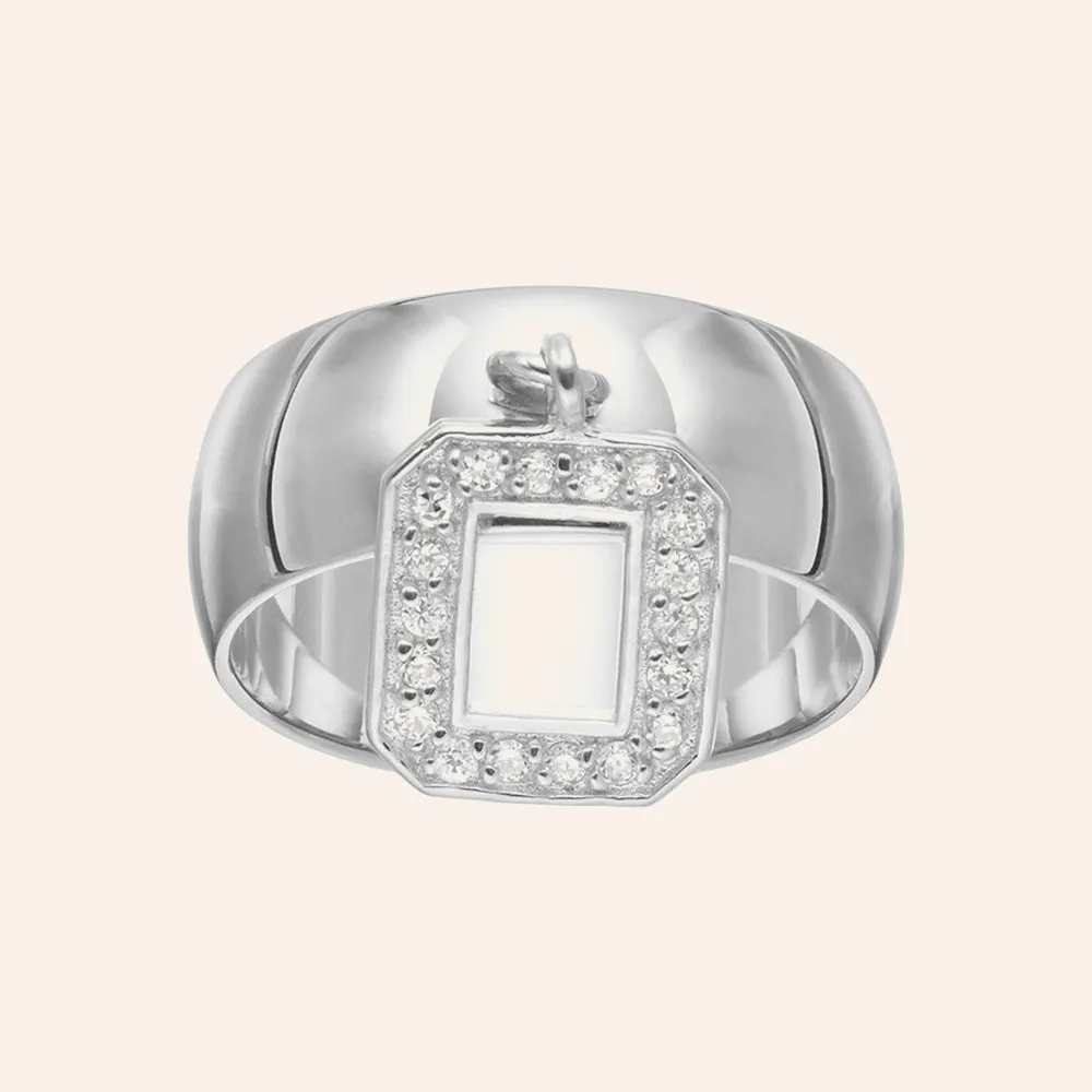 Rhodium Plated Sterling Silver Ds  White Cz Cube Charm Letter