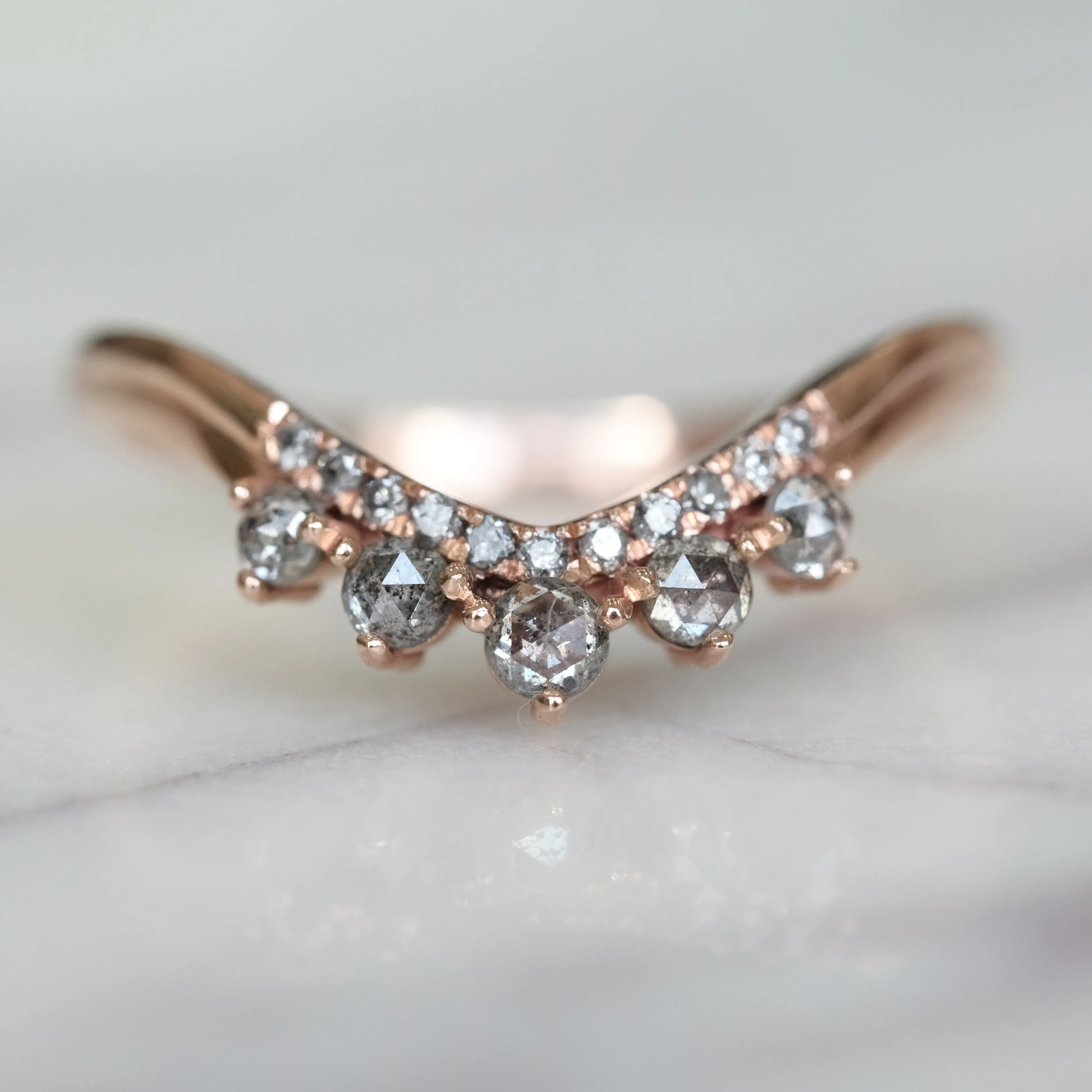 Rose Cut Diamond Wedding Band, Margot Setting, 14K Rose Gold