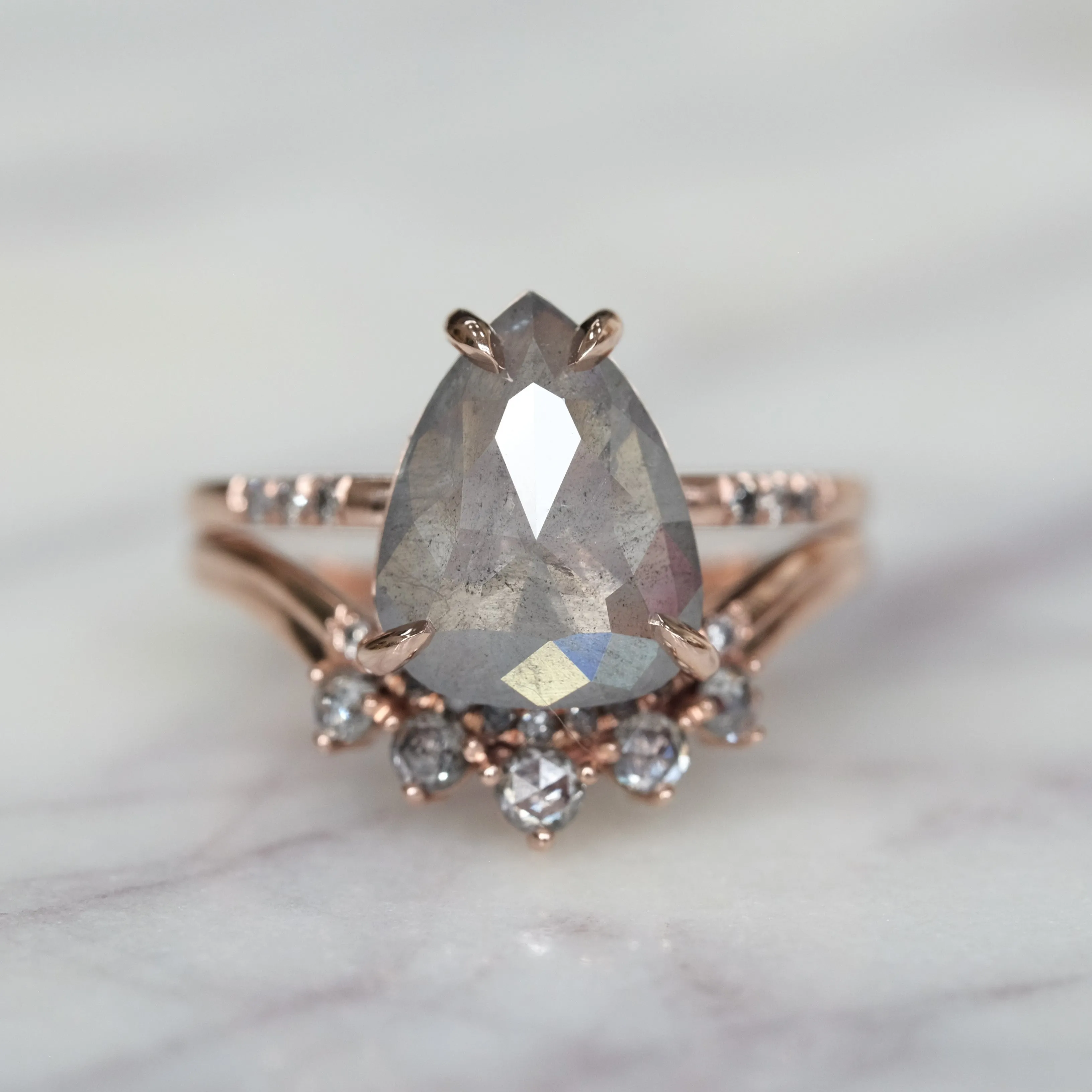 Rose Cut Diamond Wedding Band, Margot Setting, 14K Rose Gold