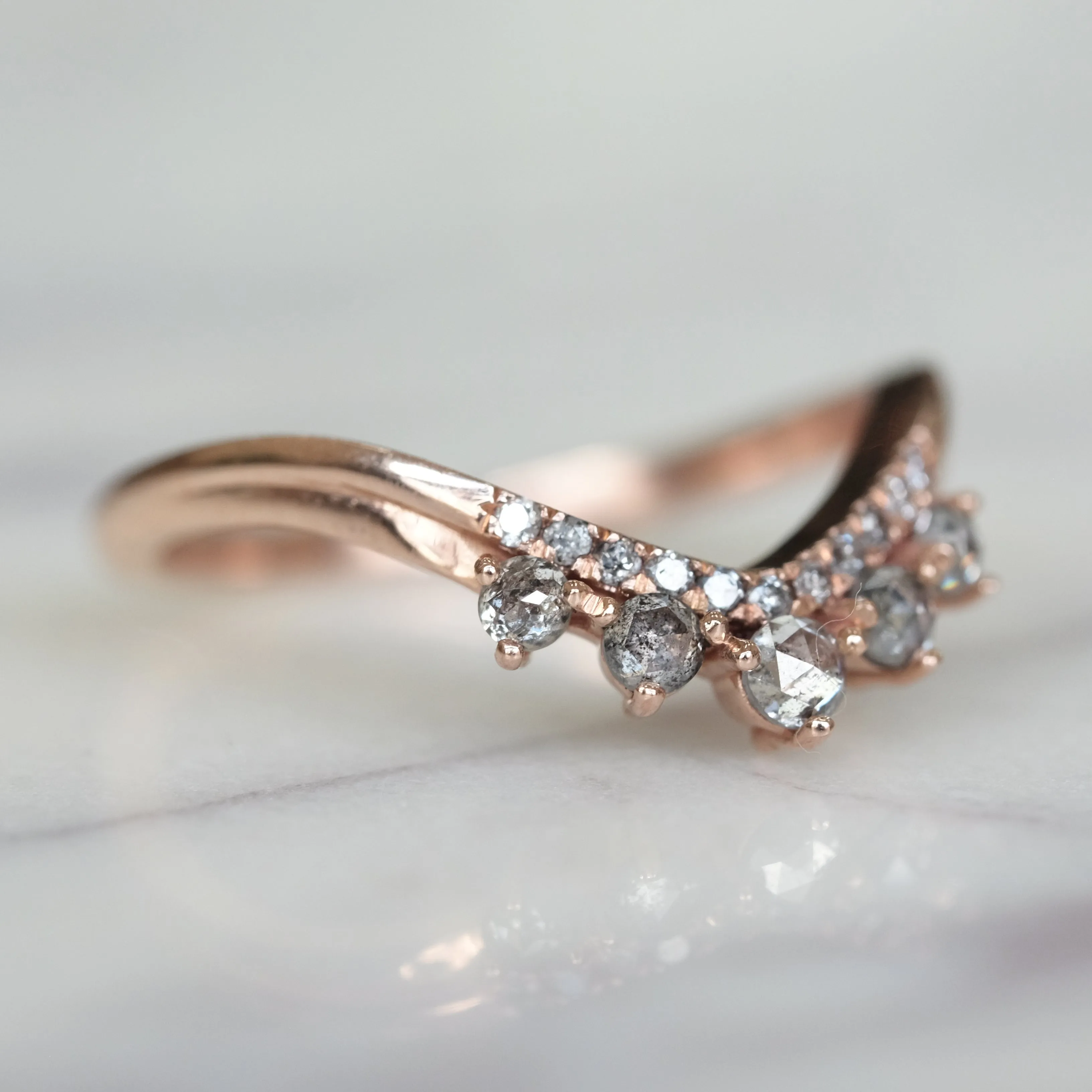 Rose Cut Diamond Wedding Band, Margot Setting, 14K Rose Gold
