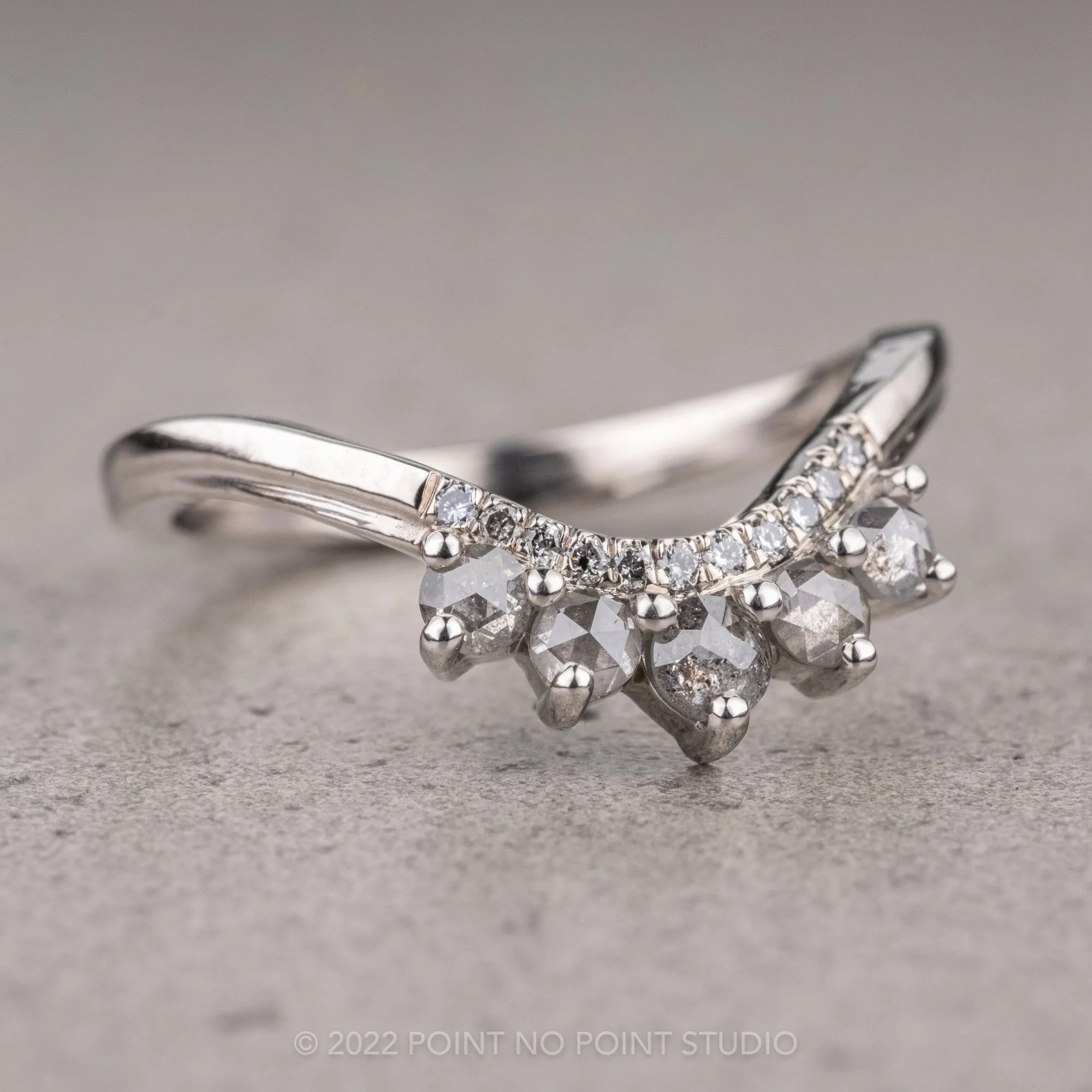 Rose Cut Diamond Wedding Band, Margot Setting, 14K White Gold