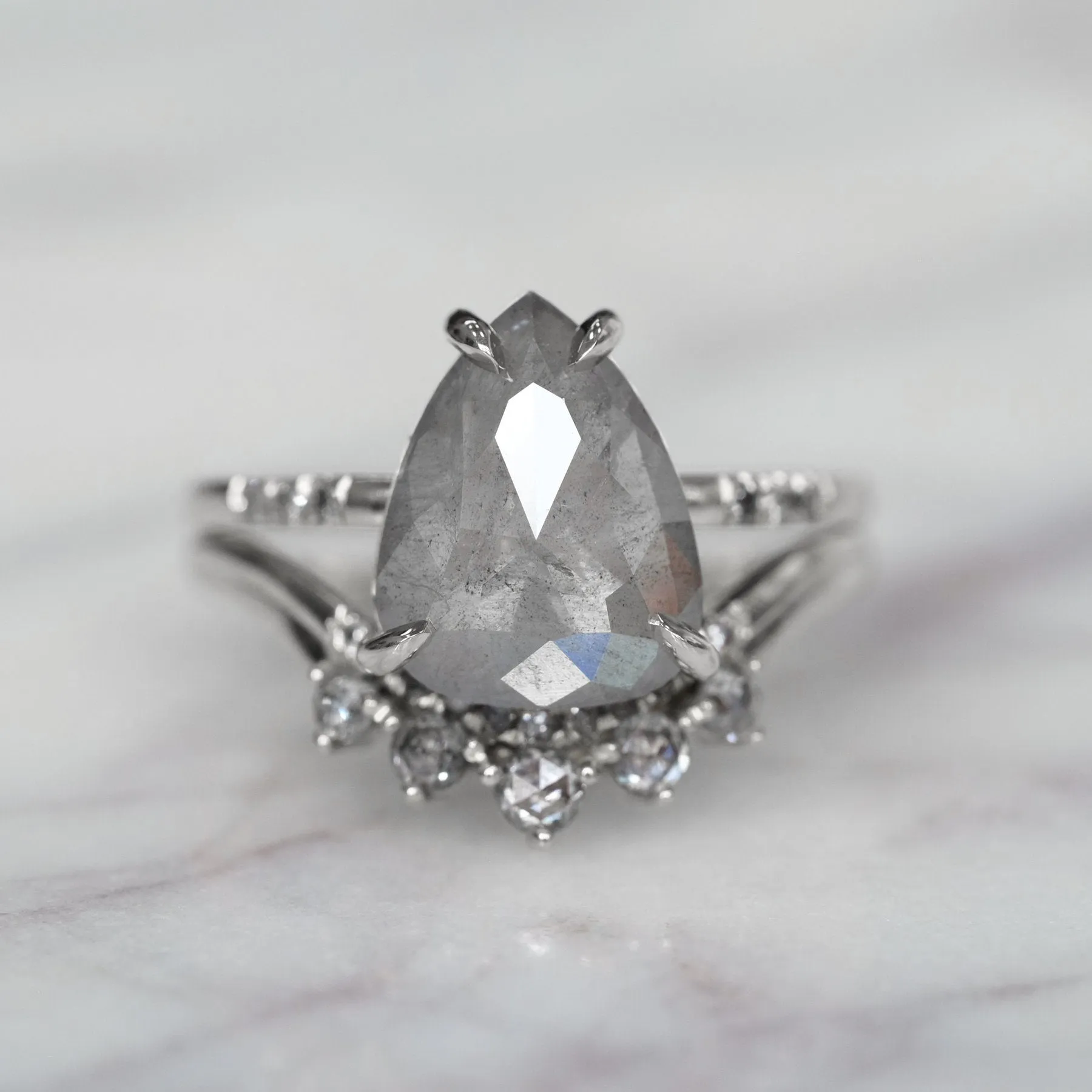 Rose Cut Diamond Wedding Band, Margot Setting, 14K White Gold