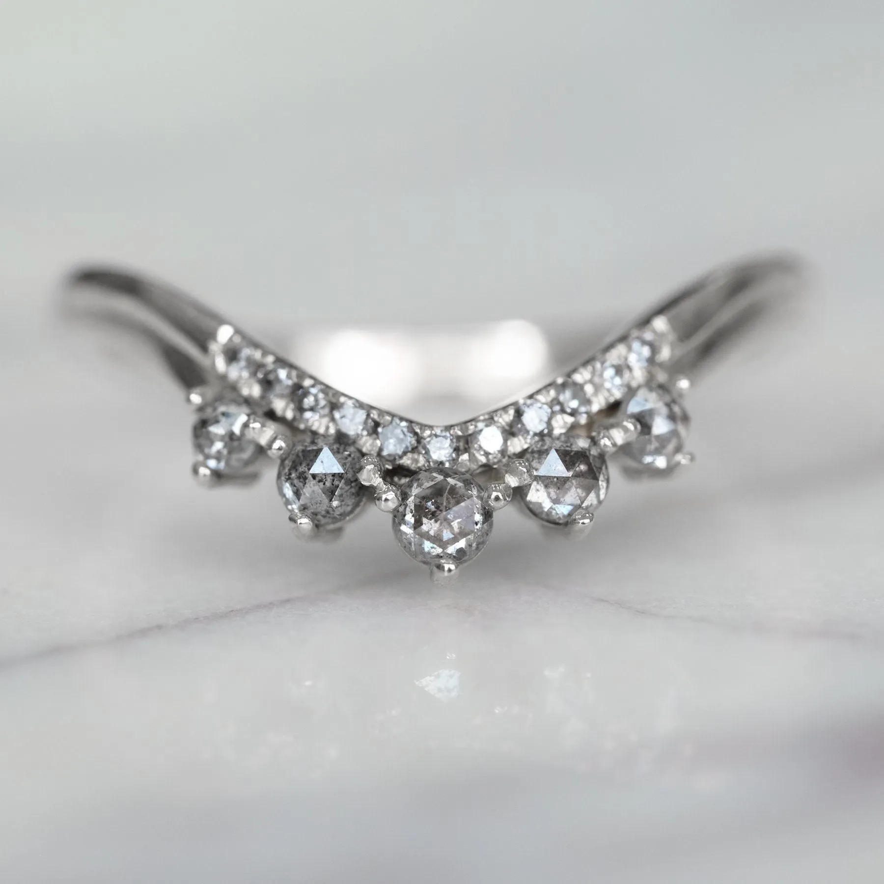 Rose Cut Diamond Wedding Band, Margot Setting, 14K White Gold