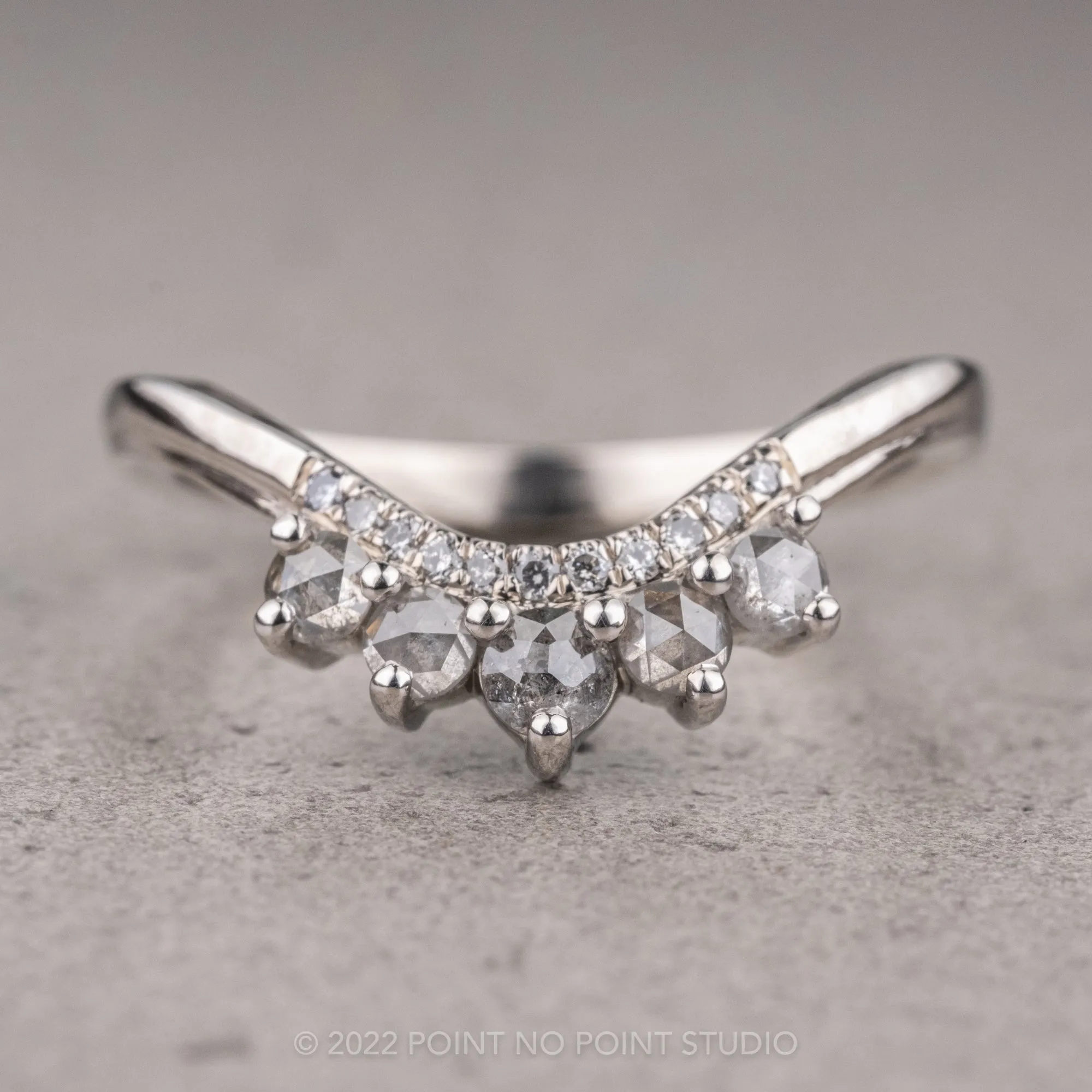Rose Cut Diamond Wedding Band, Margot Setting, 14K White Gold