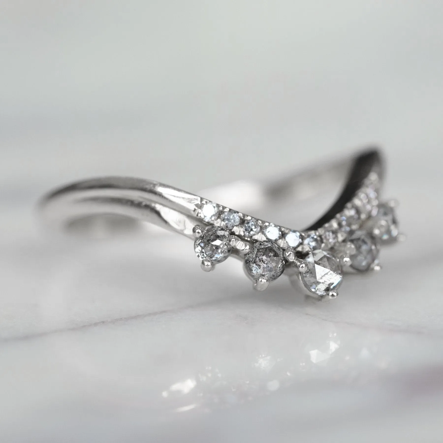 Rose Cut Diamond Wedding Band, Margot Setting, 14K White Gold