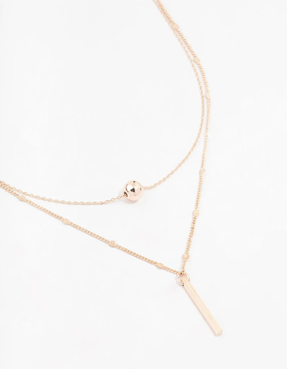 Rose Gold Bar & Ball Layered Chain Necklace